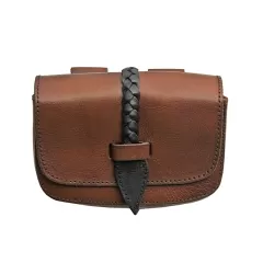 Vintage leather medieval belt bag black brown