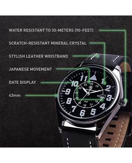 Smith & Wesson Civilian Watch Black Leather Strap