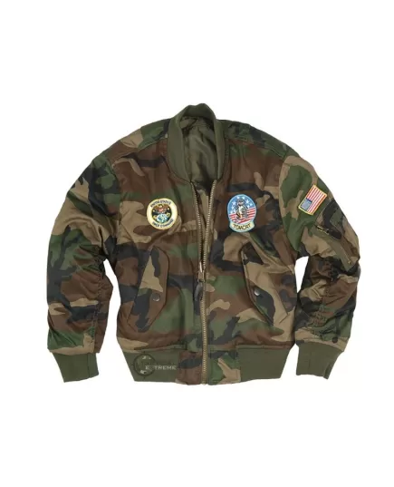 Mil-Tec Kid's Vintage Jacket US Flight MA1 Woodland, Clothes Size: XS